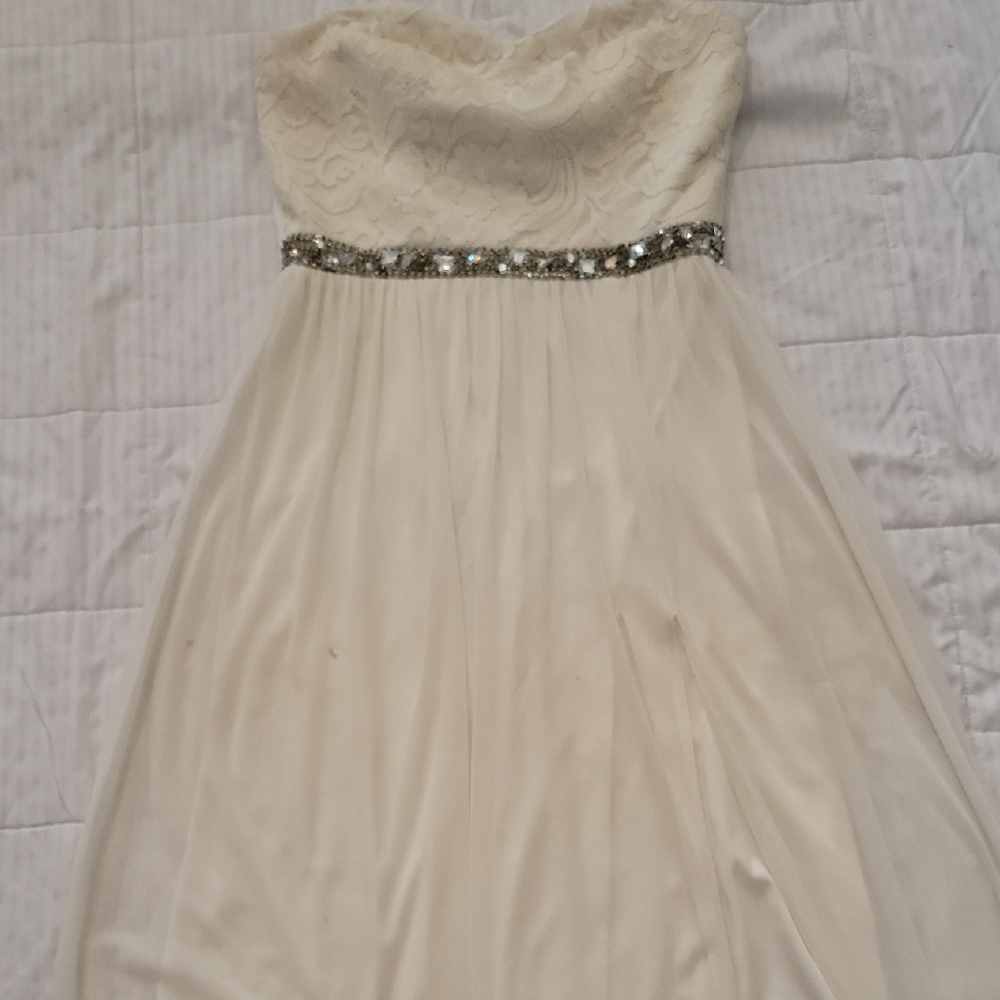 Ivory Strapless Beaded Waist Gown